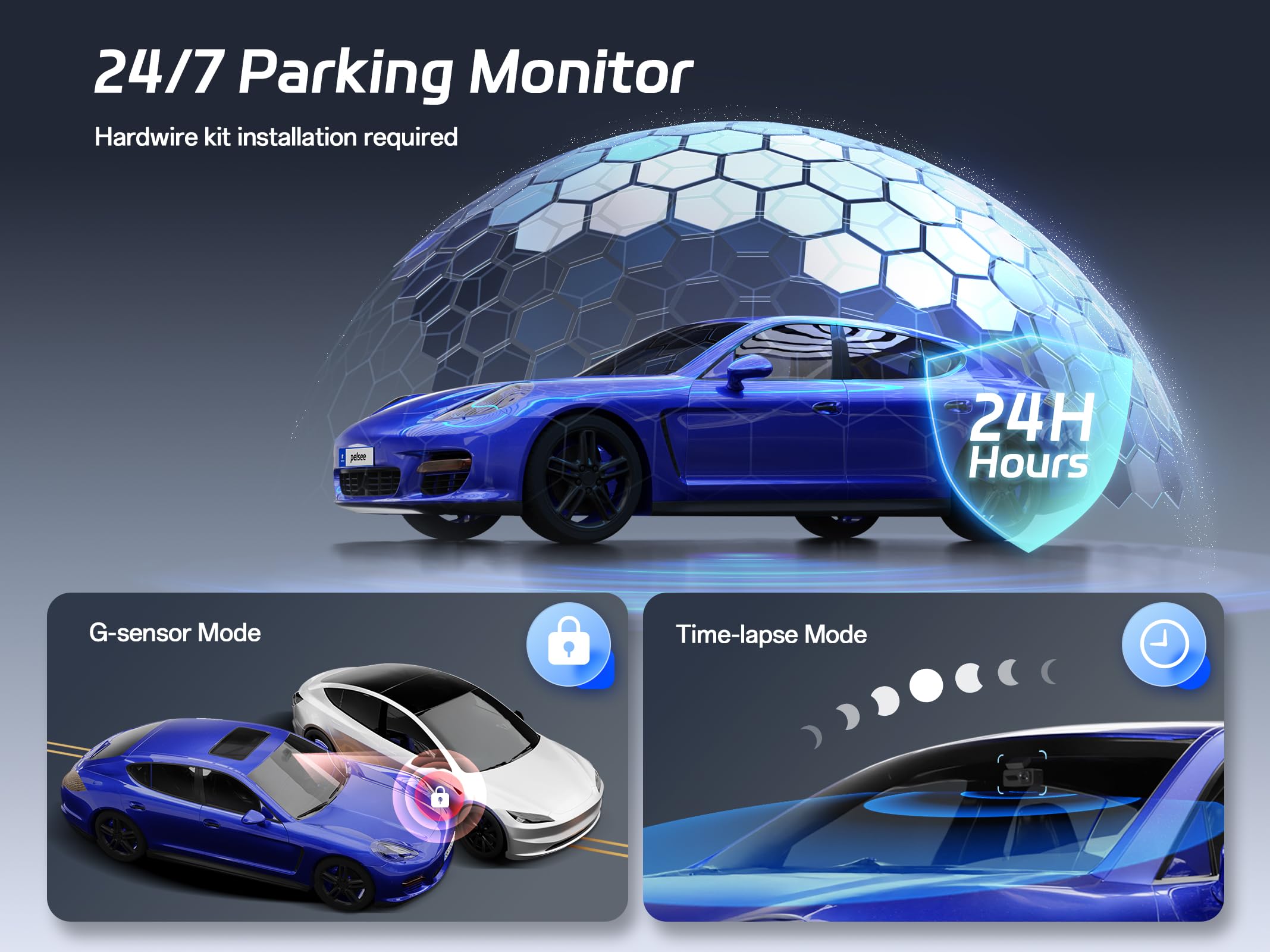 Pelsee 4K Dashcam Auto Vorne Hinten mit STARVIS 2 Sensor, 3.39'' IPS Display dashcam Auto mit 24H Parküberwachung, 5.8GHz WiFi, HDR WDR, ADAS, GPS, Vollfarben-Nachtsicht mit WiFi, 64GB SD Karte 7