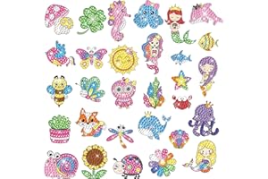 ACSAUMMY Diamond Painting Stickers, 30pcs Diamond Arts Paintings Stickers Kits for Kids 5D DIY Mermaid DIY Diamond Dots Painting Self-Adhesive Mosaic Stickers Gem Arts and Crafts for Kids Girls