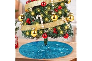ShinyBeauty Mini Tree Skirt Teal Sequin Tree Skirt Turquoise 24Inch Christmas Tree Skirt Sparkly Aqua Xmas Tree Ornament Christmas Tree Skirt for Small/Slim/Pencil/Tabletop Trees