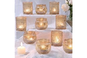 DARJEN 12Pcs Gold Votive Candle Holders - Glass Candle Holder for Table Centerpiece, Tea Lights Candle Holders for Home, Party & Wedding Shower Decoration