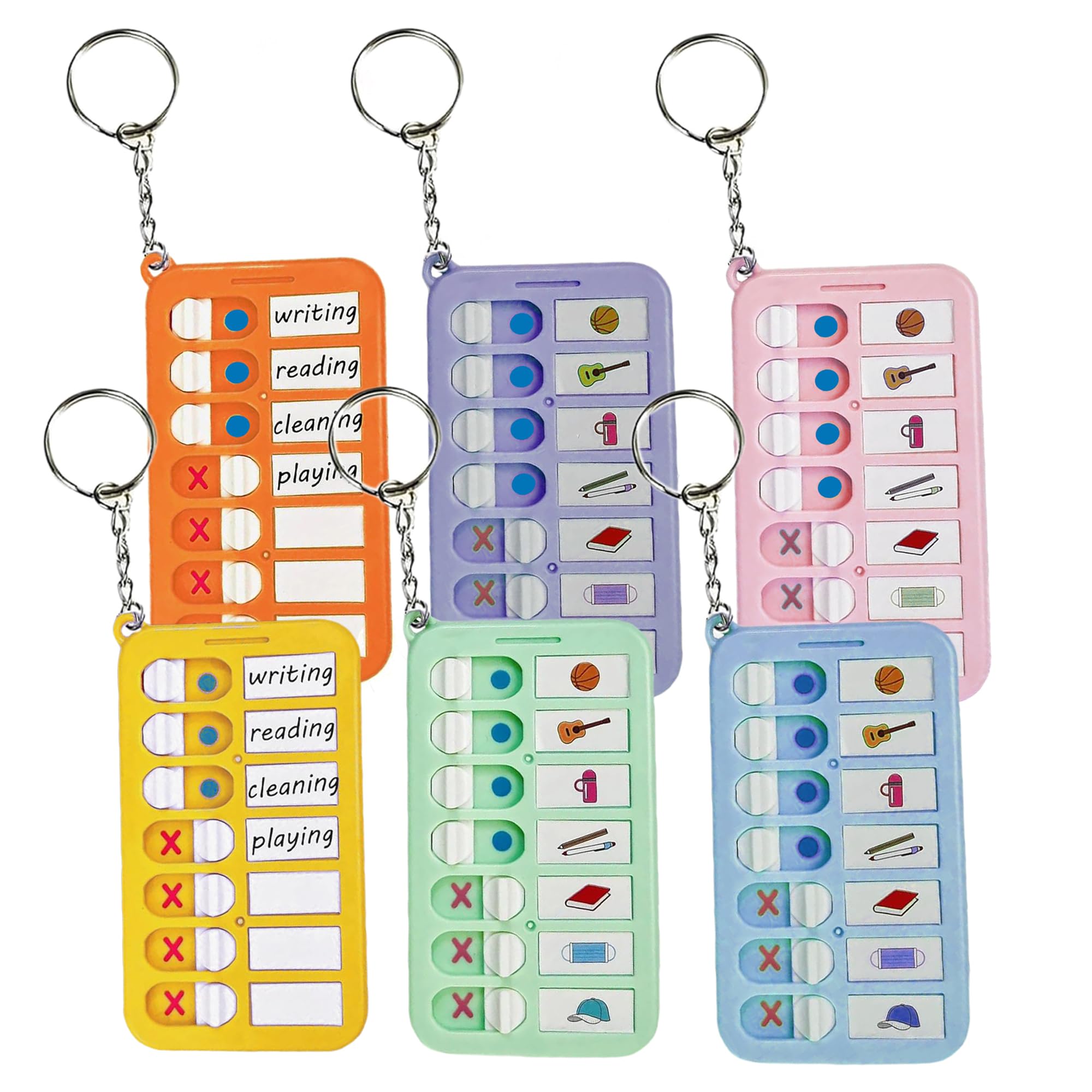 DELUXEFOX 忘れ物チェッカー 6個入り 持ち物チェッカー やることリスト 子供 習慣 確認 片付け 持ち物 忘れ物 戸締り フリー項目多 忘れ物防止 チェッカー 子供 子供用 (6色フル) の商品画像