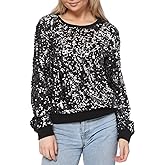 Anna-Kaci Women's Glitter Sequin Sweatshirt Long Sleeve Pullover Tops with Ribbed Cuffs