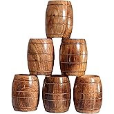 collectiblesBuy Handmade Mango Wood Cups Set of 6 Rustic Barrel Shaped Drinkware Eco Friendly Tea Coffee Beer Wine Mugs for Camping, Travel & Gift Use