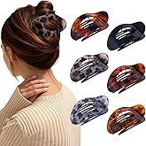 AWAYTR Flat Hair Clips For Women 4.33" Lay Flat Claw Clip for Hair 6Pcs Round Large Hair Claw Clips (Glossy - Leopard Series)