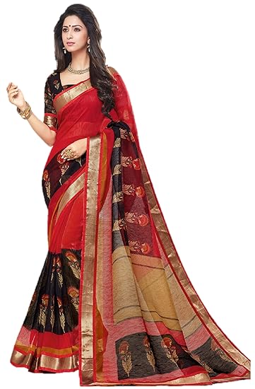 Women's Linen Saree With Blouse Piece