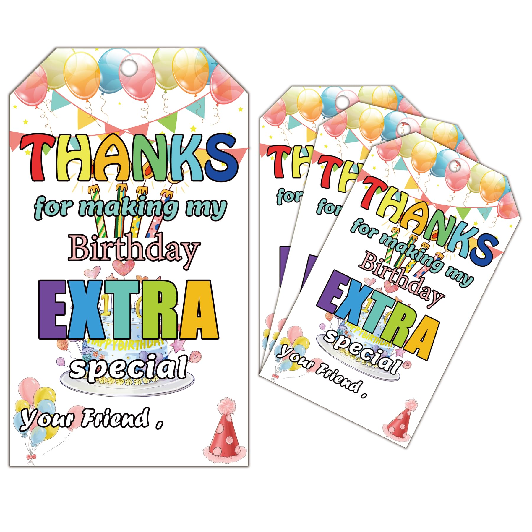 Photo 1 of 30 Pcs Thanks for Making My Birthday Extra Special Tag Labels Rainbow Color Thank You Party Favors Tags for Birthday Party Wedding Baby Shower Thanksgiving Favors