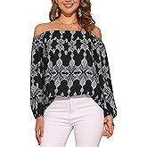 Allegra K Boho Off Shoulder Top for Women's Bohemian Long Sleeve Summer Casual Blouse Tops