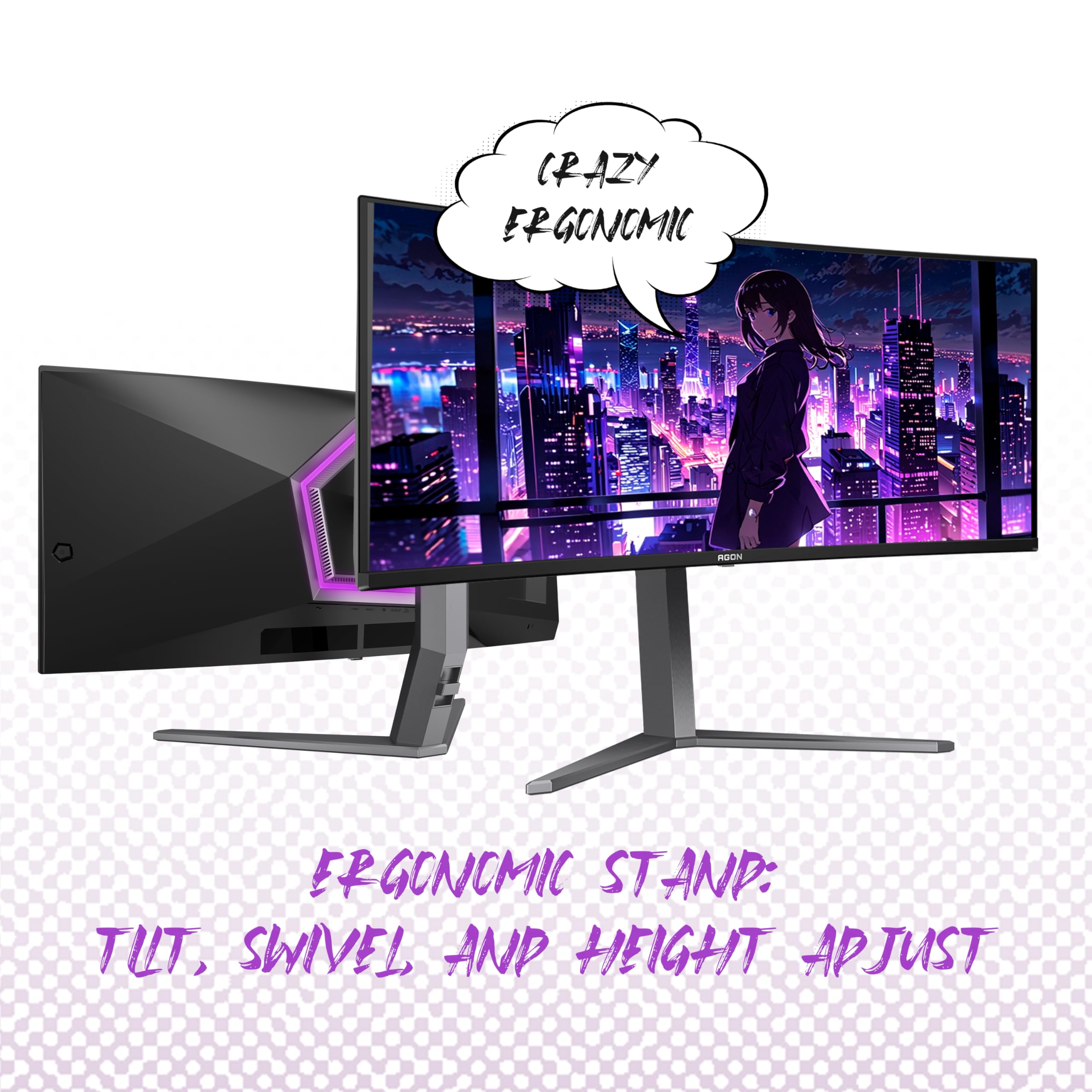 AOC Agon PRO AG346UCD 34'' Ultra Wide Curved QD OLED Gaming Monitor, 21:9 WQHD 3440x1440, 175Hz 0.03ms, G-Sync Compatible, HDR 400 True Black, USB 3.2, Height Adjustable, Console Gaming Ready
