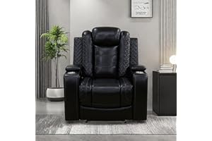 ChicFurnit Leather Recliner Chair, Electric Recliner with USB Ports, Ambient Lighting, Black, 32" W x 38" L x 25" H
