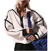 Fhniepan Women's Oversized Fleece Sweatshirt Long Sleeve Half Zip Sherpa Y2k Fleece Pullover Top With Pockets