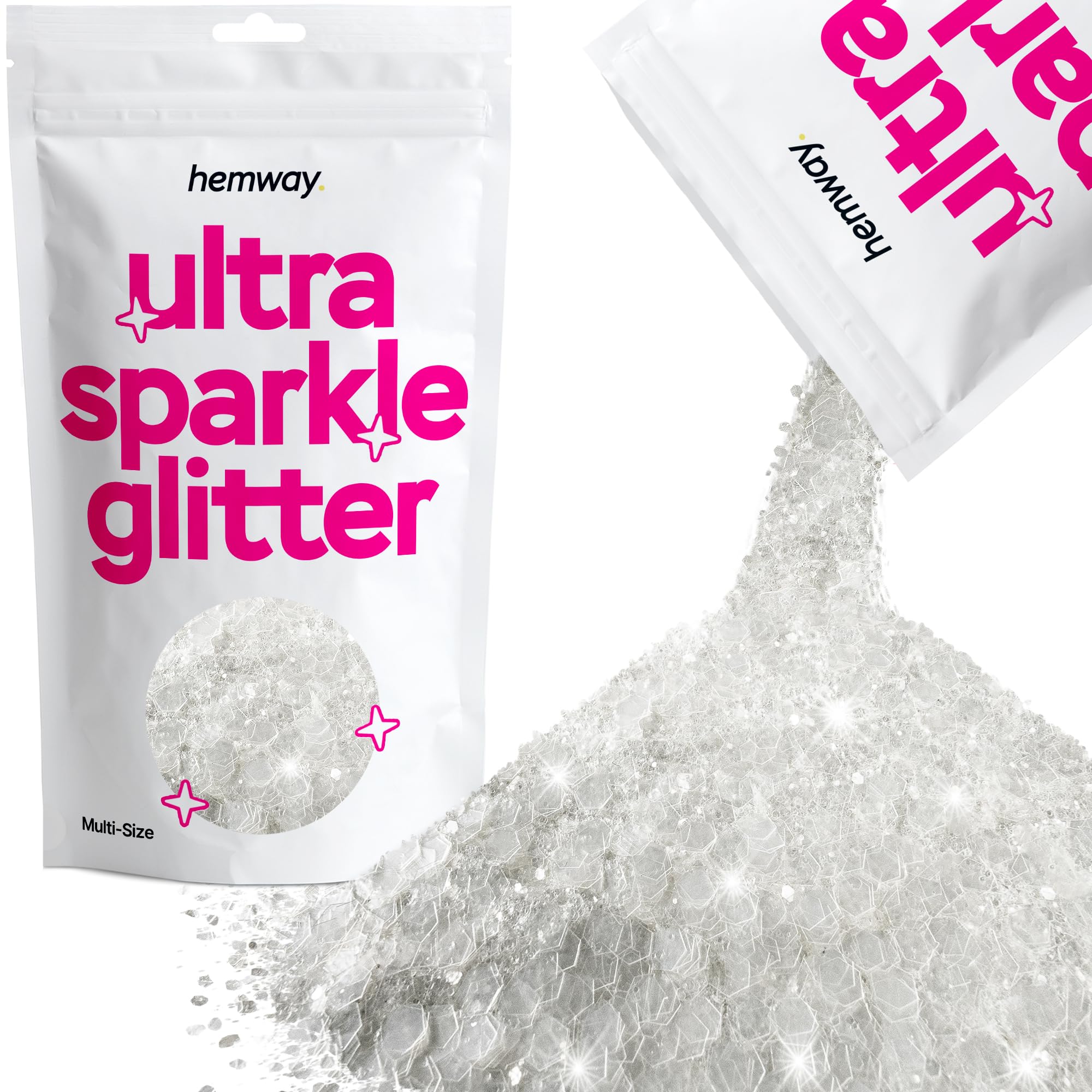 Hemway Ultra Sparkle Glitter White Iridescent 100g Multi Size | Glitter for Arts & Craft, Makeup, Nail Art, Crafting, Card Making, Sparkle Decoration
