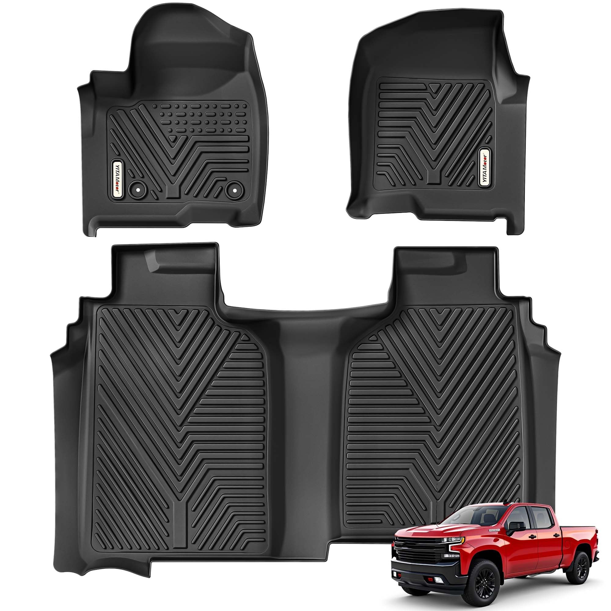 Photo 1 of *** AS IS ALL SALES FINAL NO RETURNS ****YITAMOTOR Floor Mats Fit for 2019-2026 Chevrolet Silverado/GMC Sierra 1500 & 2020-2026 Chevy Silverado/GMC Sierra 2500HD/3500HD Crew Cab with Bucket Seat(No Rear Underseat Storage Box), 1st & 2nd Row