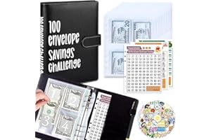 OYHQES 100 Envelopes Money Saving Challenge A5 Money Saving Binder with Cash Envelopes，Budget Binder Savings Challenge Book for 100 Day to Save $5,050 for Budgeting Planner (Black with 3 Sheets Tracker)