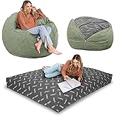 CordaRoy's Chenille Bean Bag-Convertible Bean Bag Chair-Machine-Washable Chenille Fabric Cover-for Basement,Living Room,Game Room,Dorm & More - Queen Size - Moss | Made in The USA