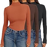 Ekouaer Women 3 Pack Turtleneck Shirts Ribbed Thermal Underwear Tops Lightweight Long Sleeve Layer Tees Basic Pullover Blouse