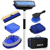 ANCLO 62'' Car Wash Brush with Long Handle, Scratch-Free Car Wash Mop Kit with Wheel Tire Brush, Wash Mitt Towel, Windshield Squeegee, Car Cleaning Brush Kit for Cars RV Truck Boat