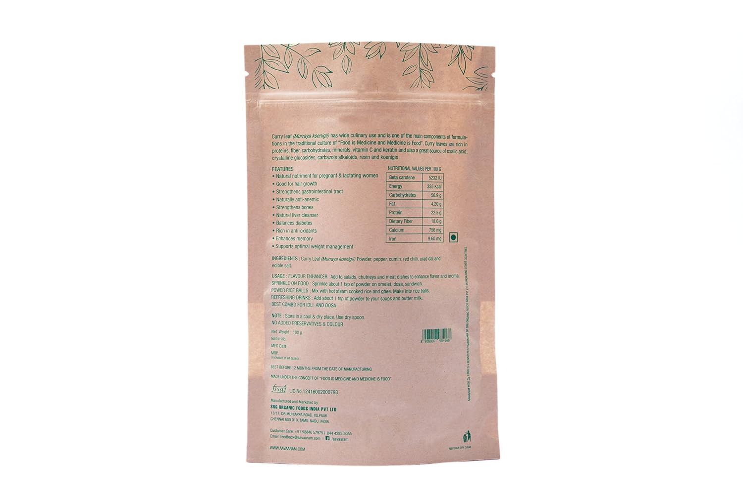 Aavaaram Curry Leaf Powder Idly Dosa Mix A Natural Divine
