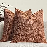 Burnt Orange Chenille Couch Decorative Throw Pillow Covers 18 x 18 in Set of 2 - Autumn Fabric Textured Retro Farmhouse Style Vintage Cushion Case Neutral Pillowcase for Sofa, Couch, Living Room