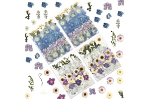 LUXEEASE 140 Pcs Dried Pressed Hydrangea Flowers for Crafts, Real Natural Blooms in Blue, Pink & White Tones with Foliage Accents, Perfect for Resin Art, DIY Jewelry & Home Decor – Tweezers Included
