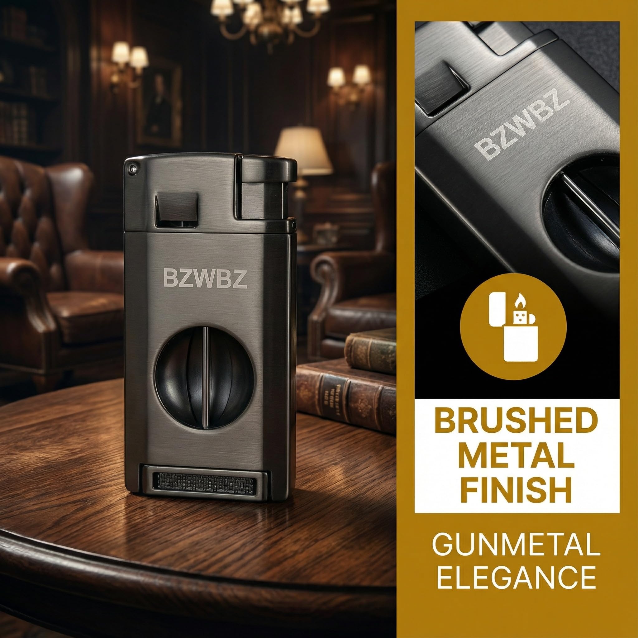 BZWBZ Travel Cigar Humidor Set,Torch Lighter with Cigar V Cutter, Hole Punch, Spanish Cedar Wood Humidor,Black Leather