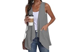 PrinStory Sleeveless Cardigans for Women Summer Lightweight Open Front Cardigan Irregular Hem Long Vest with Pockets Dark Gra
