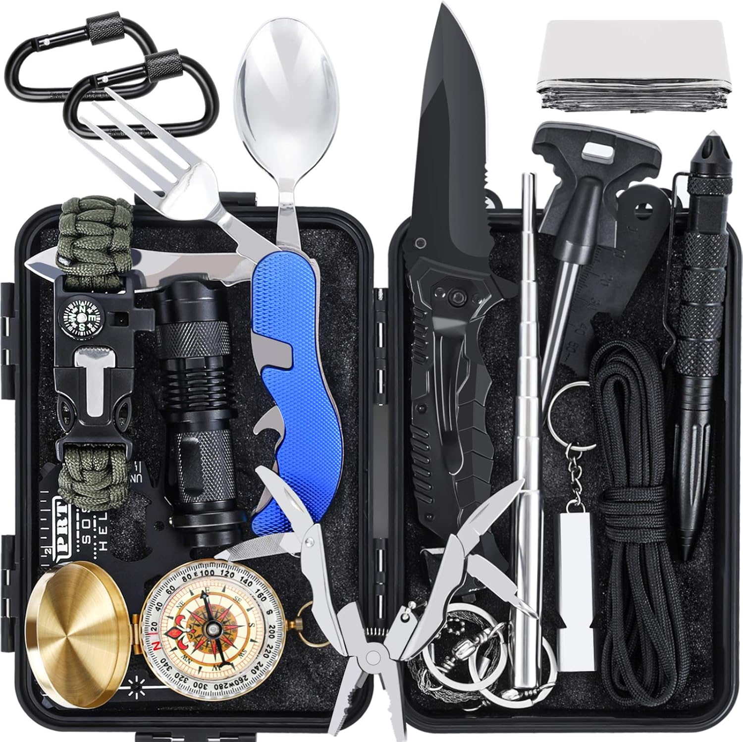 Tolaccea Survival Gear Essential 17 in 1 Camping Survival Kits Professional Tactical Equitment Emergency Survival Tools with Knife Compass Blanket for Adventure Outdoors: Sports & Outdoors