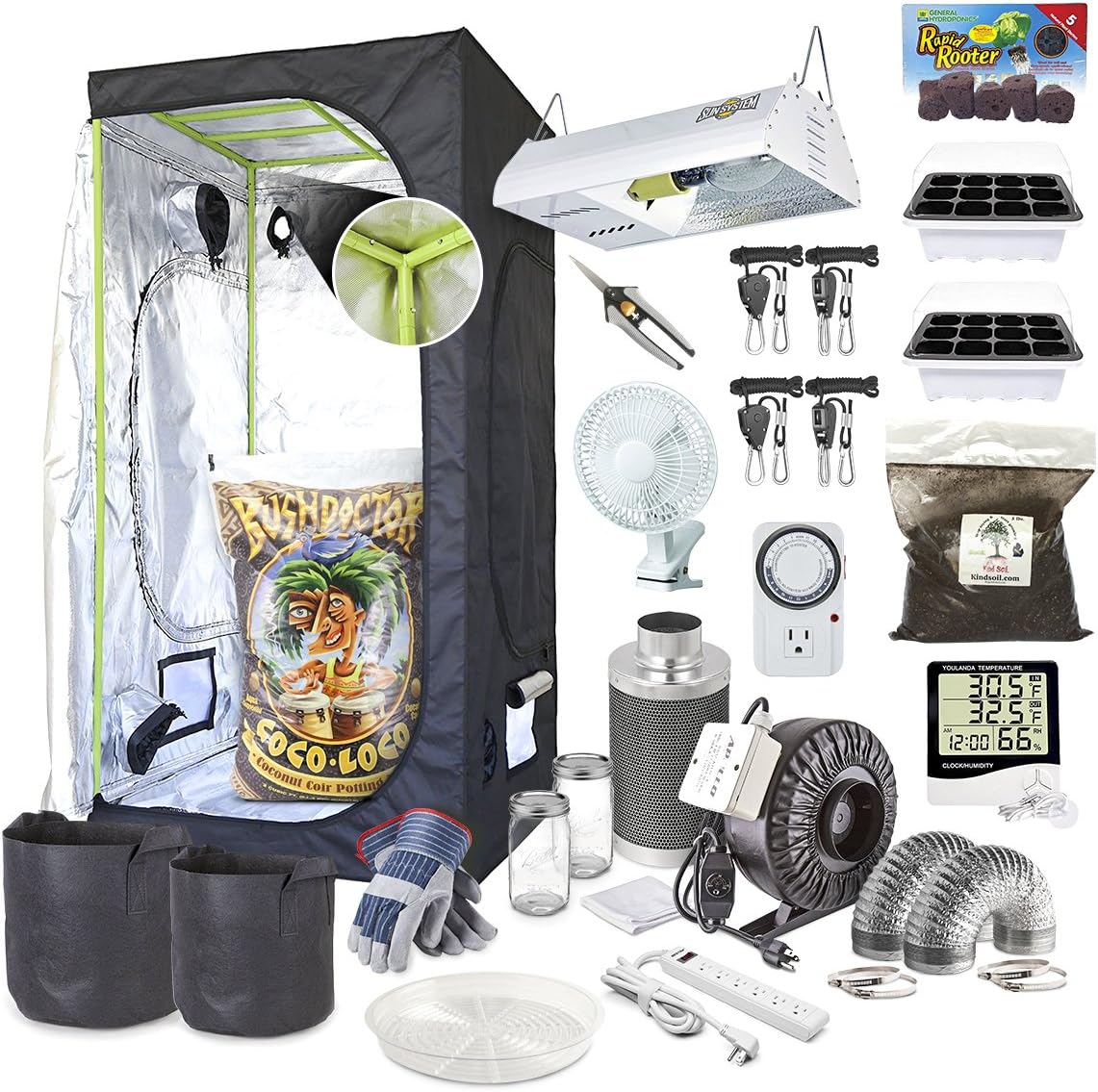 Complete 5 x 5 Grow Tent Kit w/ 1000W HPS & 4 x 4 Flood Drain Hydroponics System from Goldleaf Hydroponics