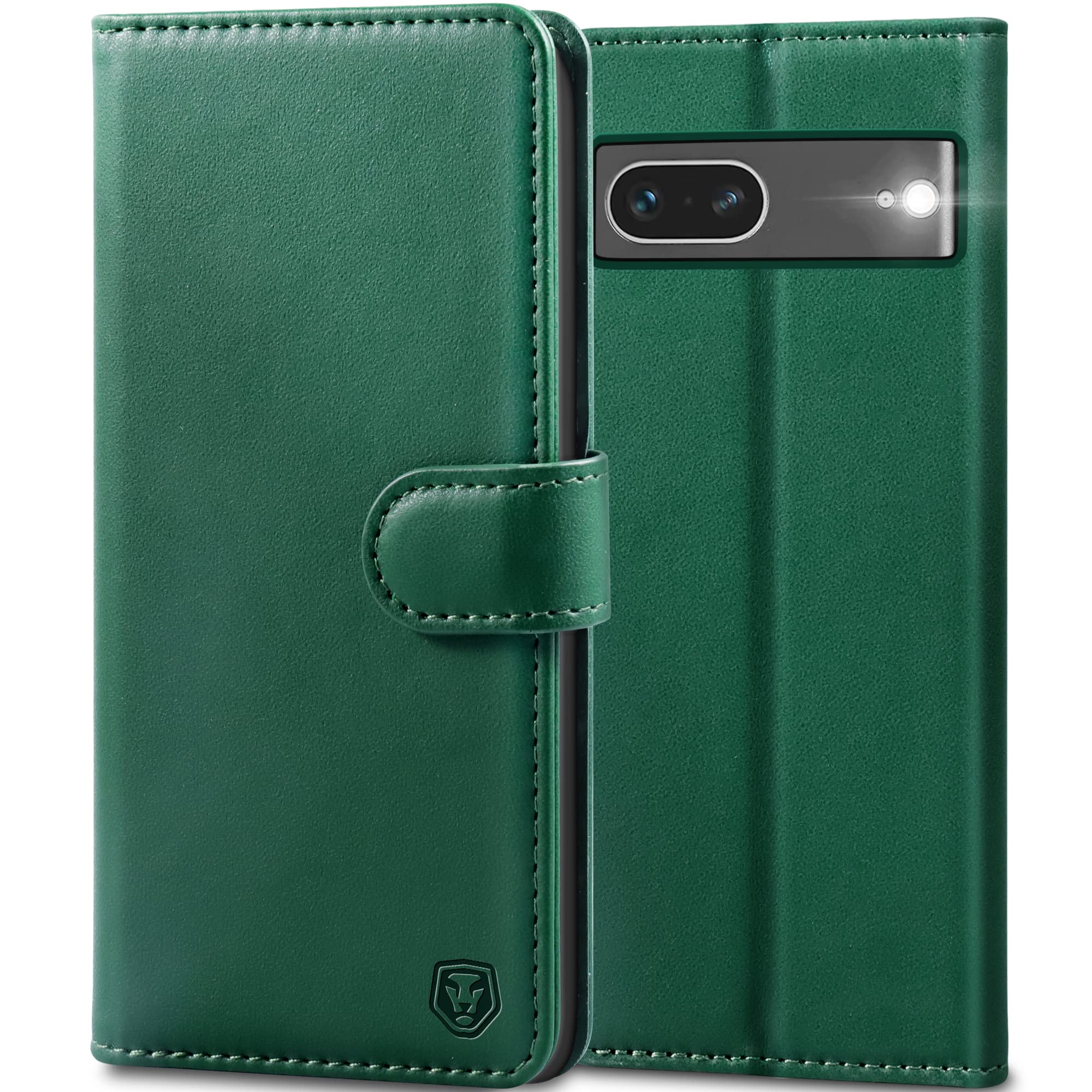 Kuafcase for Google Pixel 7 Case, Wallet Leather Flip Case with 4 Card Slots Magnetic Closure Kickstand Shockproof Protective Phone Case for Google Pixel 7 - Dark Green — image 1