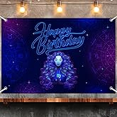 Virgo Happy Birthday Backdrop, Blue and Silver Birthday Background Drapes for Men Women Kids Boys Girls, 12 Constellation Zodiac Theme Birthday Party Decorations Supplies, 3.6ft x 6ft