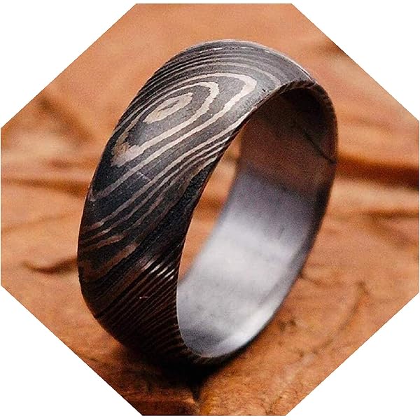 KingswayJewelry Damascus Steel Mokume Gane Ring - Blue Aluminum Interior 8mm Wedding Band