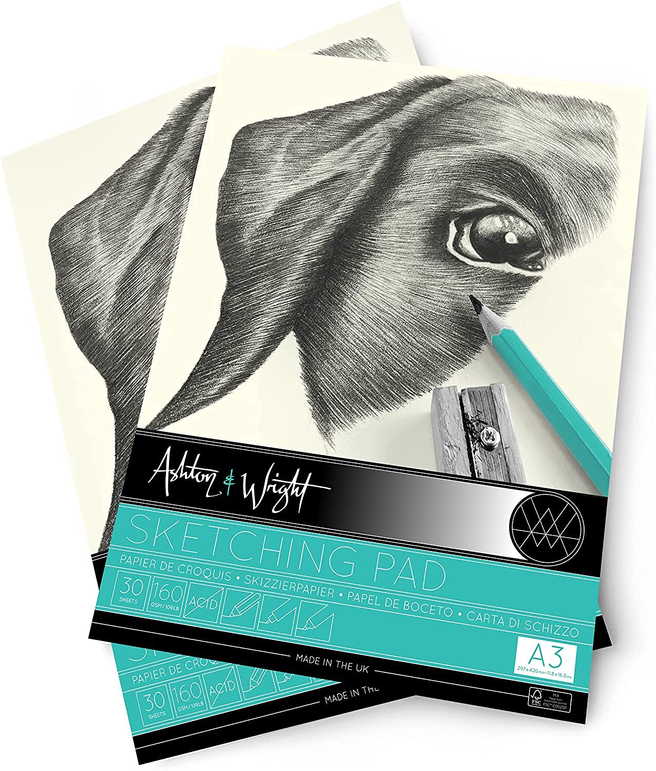 Ashton and Wright - A4 Classic Ivory Sketching Pad - 160gsm Paper - 30 Sheets - Pack of 5