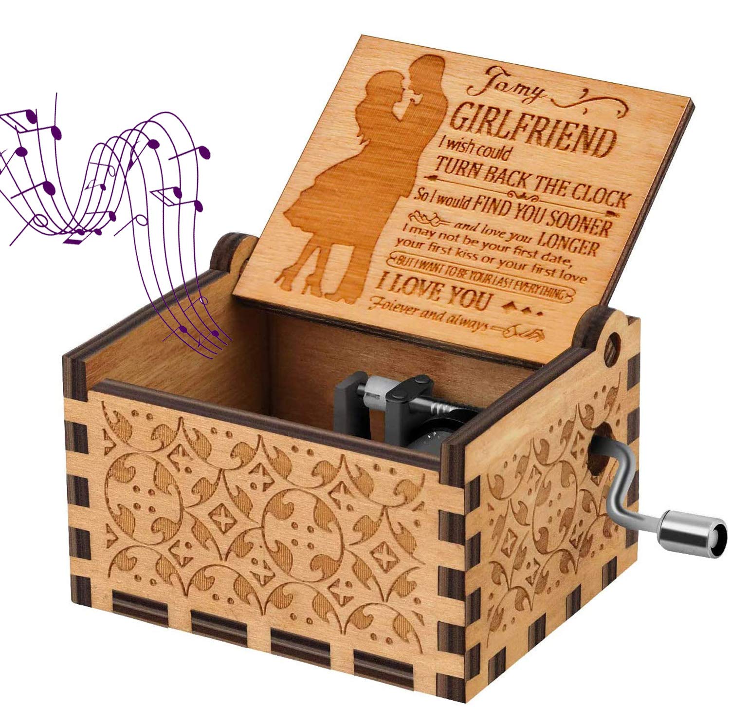 sakruda Wooden Music Box for Girlfriend You Are My Sunshine,Gift from Boyfriend,Hand Crank Laser Engraving Handmade Musical Box,Mechanism Antique Gift for Girlfriend on Valentine’s Day,Birthday — image 1