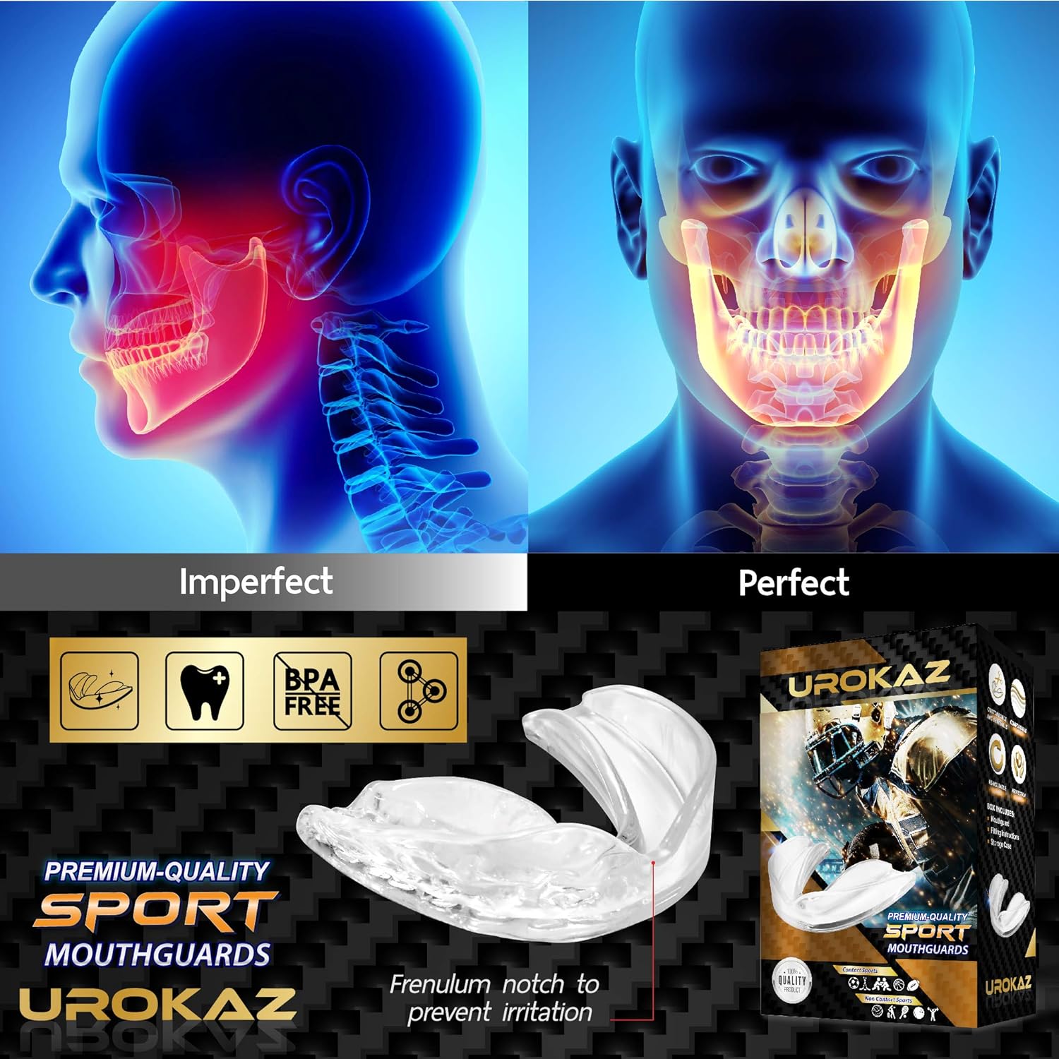 UROKAZ Football Mouth Guard Sports 3 Pieces Mouthguard and Mouthpiece for Boxing, MMA, Basketball, Lacrosse, Muay Thai, Hockey Mouthguards One Size Fit All for Contact and Non Contact Sport : Sports & Outdoors