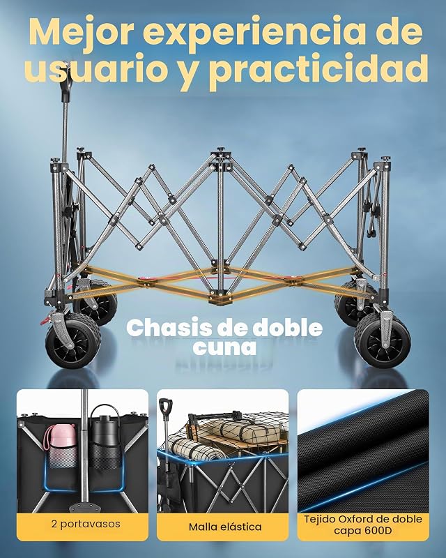 Carro Playa Plegable con Ruedas Anchas y Frenos 245L Negro — foto 4 de 8