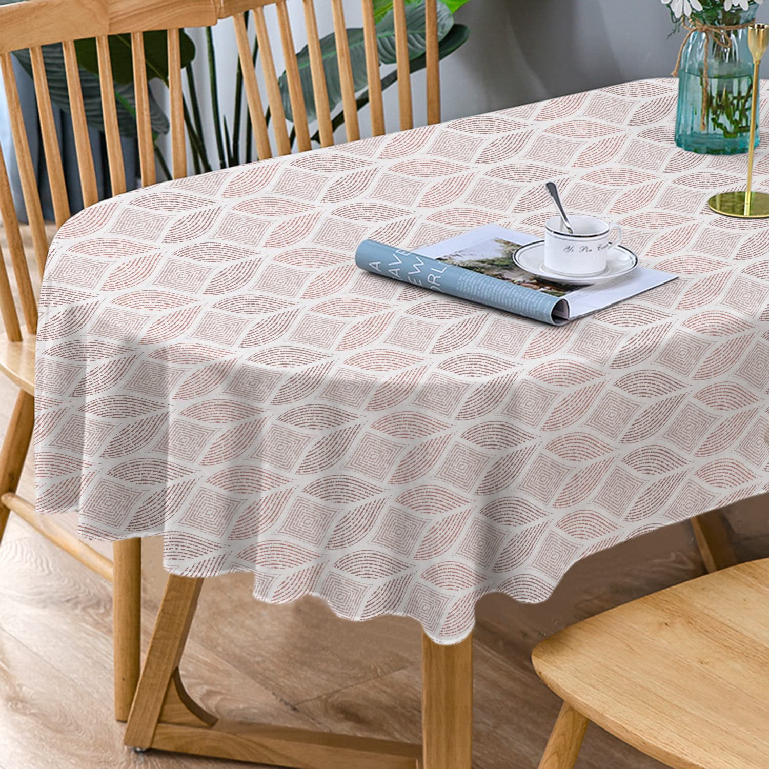 Bnejvif Modern Geometric Tablecloth, Indoor/Outdoor Waterproof Wrinkle Free Durable Oval Tablecloth for 54 X 72 Inch Tables — image 1
