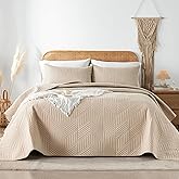 Davulos Queen Quilt Bedding Set,Beige Ultrasonic Full/Queen Quilt Set Reversible Microfiber Bedspread,Lightweight Soft Modern Geometric Coverlet Set for All Seasons(1 Quilt,2 Pillow Shams)