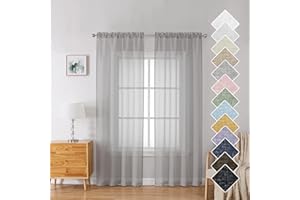 Lecloud Doris Faux Linen Silver Grey Sheer Curtains 84 Inches Long 2 Panels, Balance Light & Privacy Texture Gray Curtain Dual Rod Pockets, Window Treatment Living Room Bedroom Sheer Panel 40W x 84L