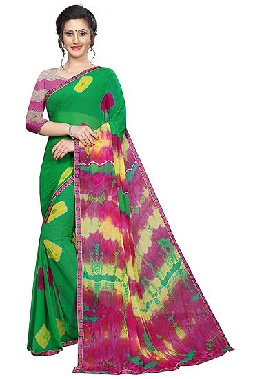 Winza Designer Womens Chiffon Saree with Blouse (HARIYALI PINK_Pink_Green)