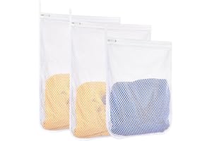 ROOMYROC 3 pcs Durable Honeycomb Mesh Laundry Bags for Delicates 16" x 19" (2 Large) 12" x 15" (1 Medium)