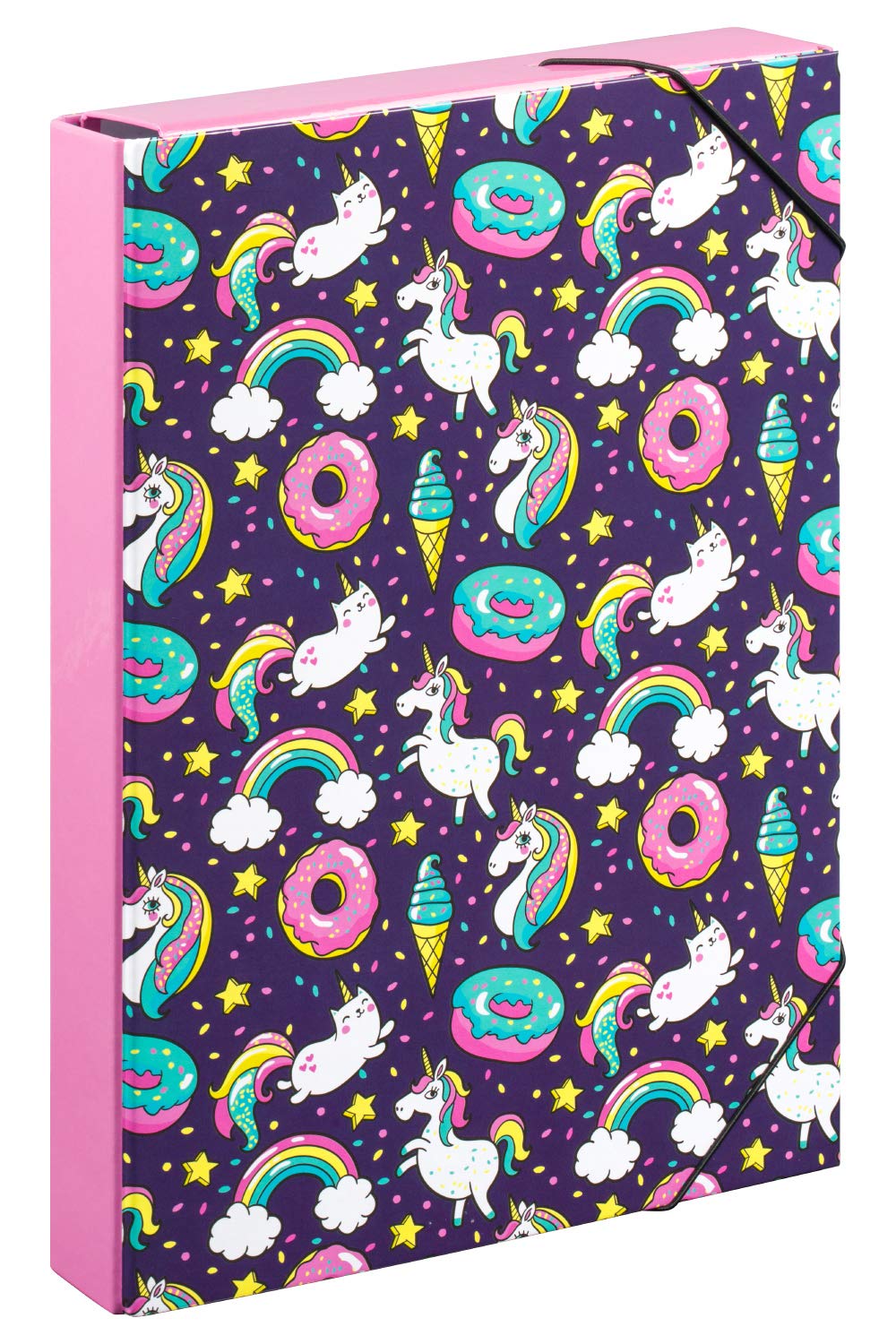 Baagl File Box for School Bag – A4 Folder for Children with Elastic Strap and Inner Flaps – Collector's Folder, Collector's Box with Elastic Strap for Boys (Unicorn) — image 1