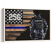 Custom Police Thin Blue Line Gifts For Policeman, First Responder Personalized Name Number Poster & Framed Canvas, Wall Art Home Office Decoration Living Room Bedroom Aesthetic Decor