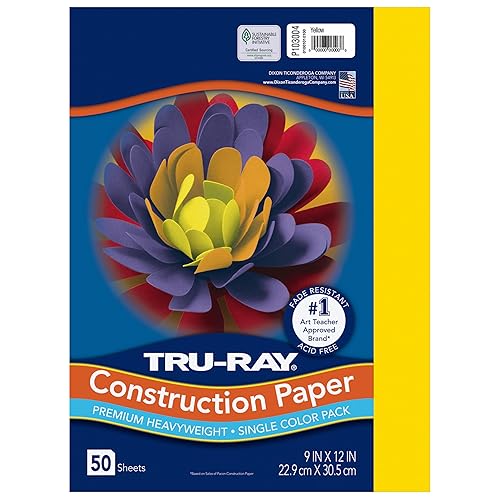 PACON Tru-Ray Construction Paper, 9-Inches by 12-Inches, 50-Count, Yellow (103004)
