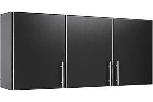 Prepac Elite Functional Wall Mount Shop Cabinet with Adjustable Shelves, Simplistic Tall 3-Door Garage Cabinet 12" D x 54" W x 24" H, Black, BEW-5424