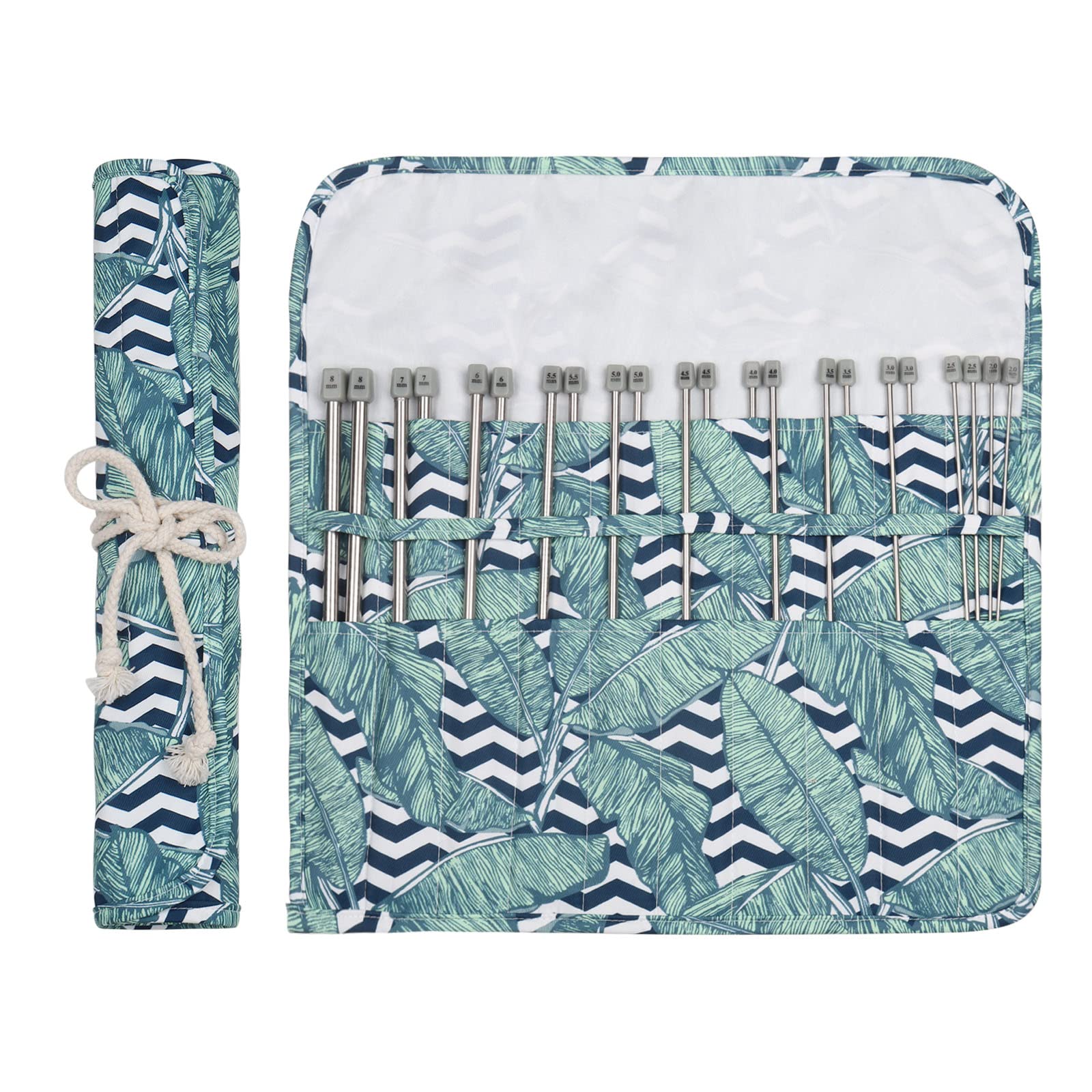 Aeelike Knitting Needles Set 25cm, 11 Pairs of Metal Short Knitting Needles 2.0mm-8.0mm, 25 cm Single Pointed Knitting Needle Set in Roll Up Case for Beginners Adults