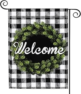 LovesTown Double Sided Welcome Garden Flag, Buffalo Plaid Outdoor Flag Farmhouse Garden Flag Seasonal Yard Outdoor Decoration Spring House Outdoor Flag Autumn Outdoor Decoration