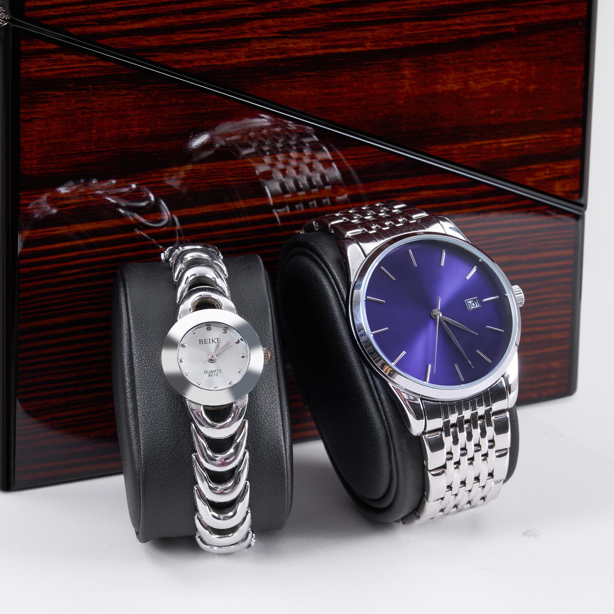ANWBROAD ANWBROAD Watch Winder for Automatic Watches Double with Super Quiet Motor Flexible Watch Pillows LED Backlight Wooden 5 Modes Battery or Type-C Adapter UJWW001Y