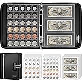 Coin Collection Book Holder for Collectors, Coin Collection Supplies Binder | Fireproof, 320 Pockets &amp; 36 Currency Storage, Lockable, Coin Book Album Organizer Coins Collector Gifts for Bill Penny, Black