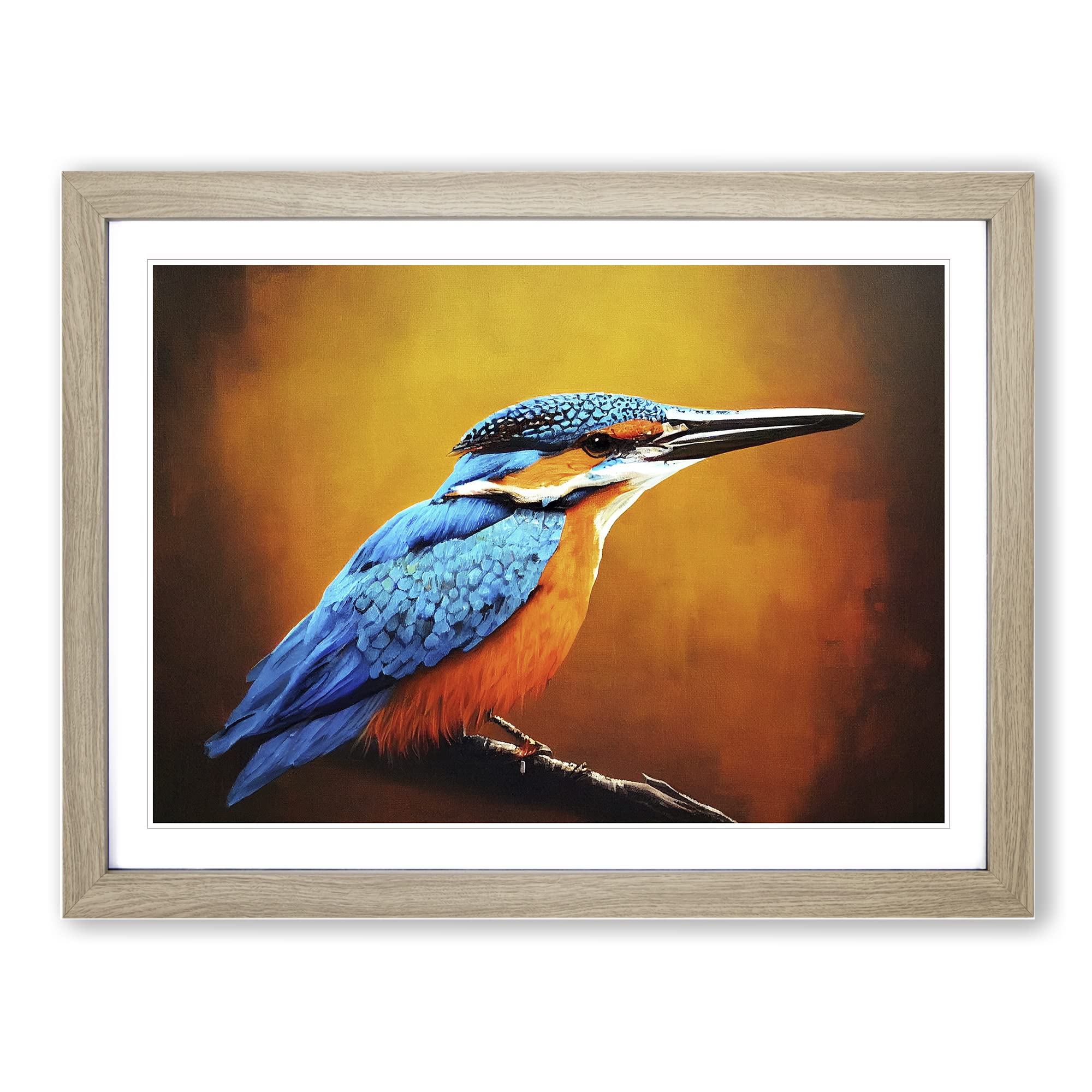 Harmonious Kingfisher Bird Framed Print | A4 Oak Framed Wall Art | Ready to Hang | Modern Nature Picture | Living Room Bedroom Lounge Office