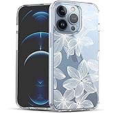 RANZ Compatible with iPhone 13 Pro Max Case, Anti-Scratch Shockproof Series Clear Hard PC+ TPU Bumper Protective Cover Case for iPhone 13 Pro Max (6.7") - White Flower