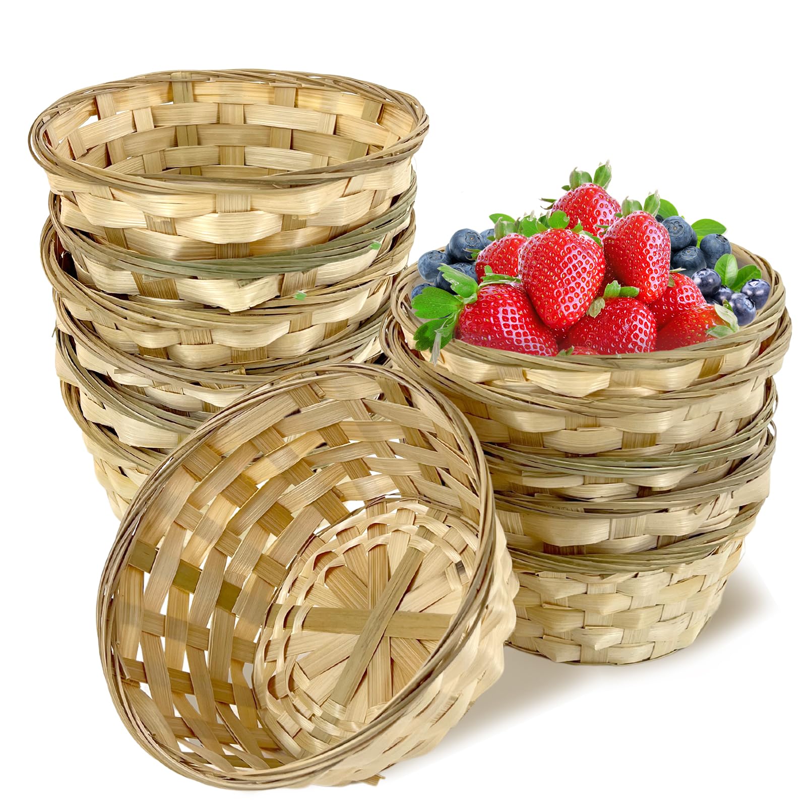 Photo 1 of 10 Pack Round Gift Baskets, 8 Inch Bamboo Woven Bread Basket Wooden Food Serving Boxes Handmade Storage Bin for Fruits Vegetables Snacks Kitchen Restaurant Thanksgiving Christmas
